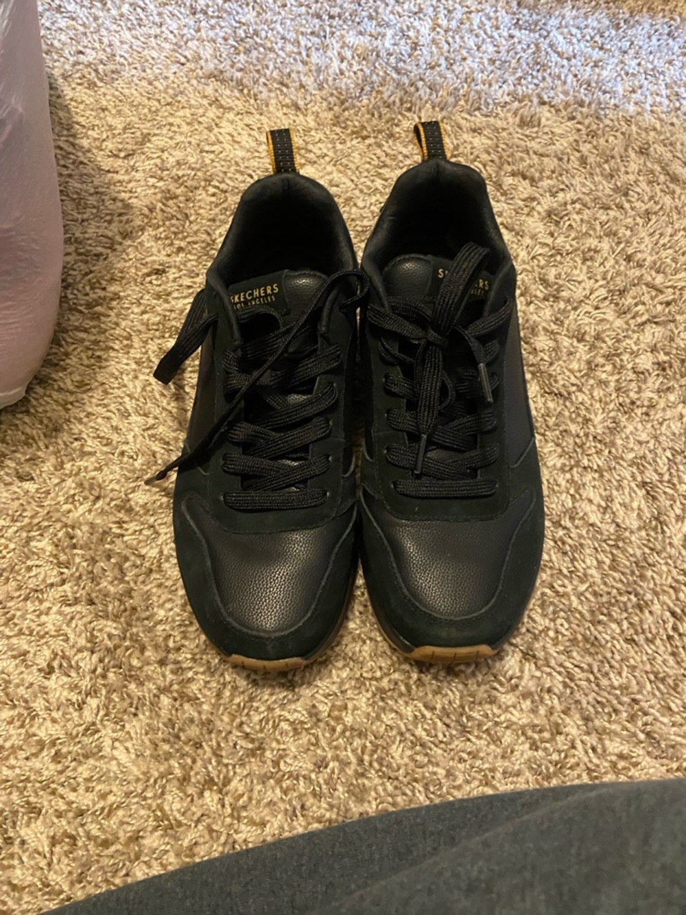Skechers Men’s Black Lace-Up Sneakers with Gum Outsole